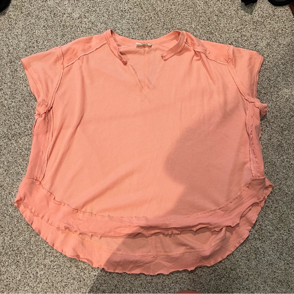 Dress Up Coral Waffle Knit Top